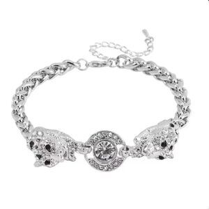 Black and White Austrian Crystal Enameled Tiger Silver Adjustable Bracelet New